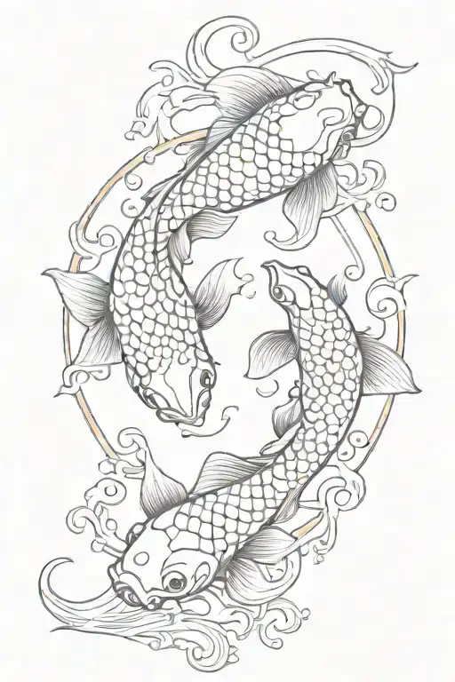 Koi Fish Yin Yang Symbol Line