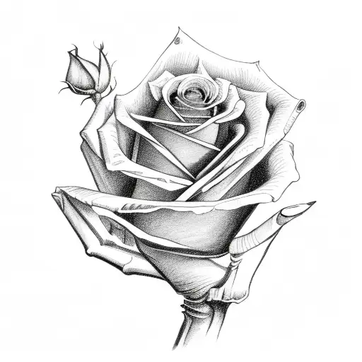 Intricate Skeletal Hand Holding A Rose