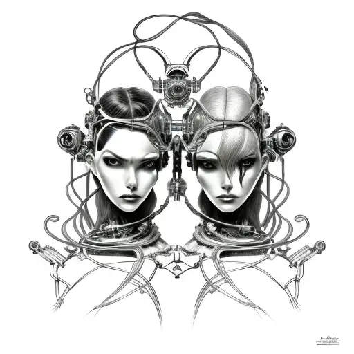 Cyborg Gemini Sisters Hair Tangled Together Conjoined