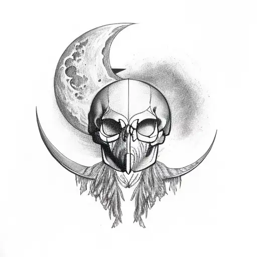 Crow's Skull And A Crescent Moon