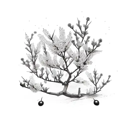 A Bouquet Of Cherry Blossoms And Lemon Tree Flowers Intertwined With An Olive Branch