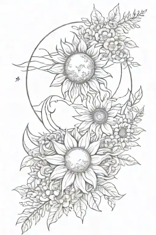 Flowers And Moon And Sun Together
