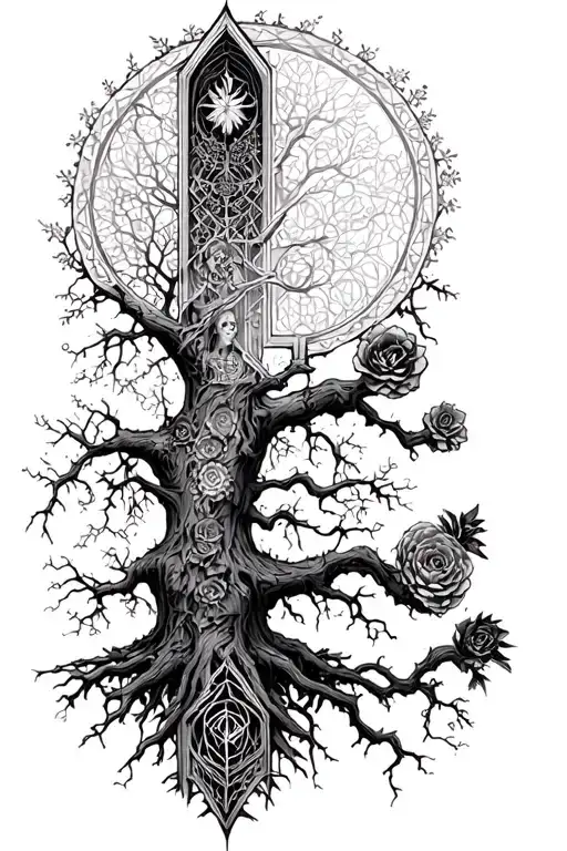 Gothic Family Tree Geometric Design Incorporating Elements