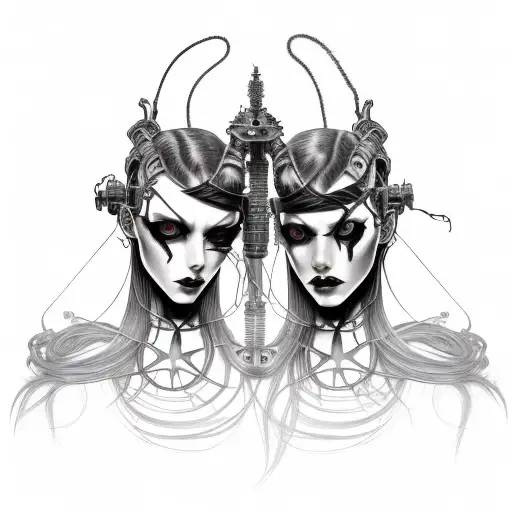 Goth Cyborg Gemini Sisters Hair Tangled Together Conjoined