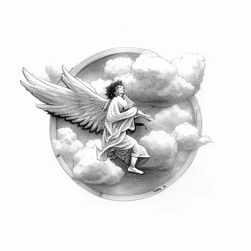 Angel Fighting Himself Surrounded By Clouds In The Sky