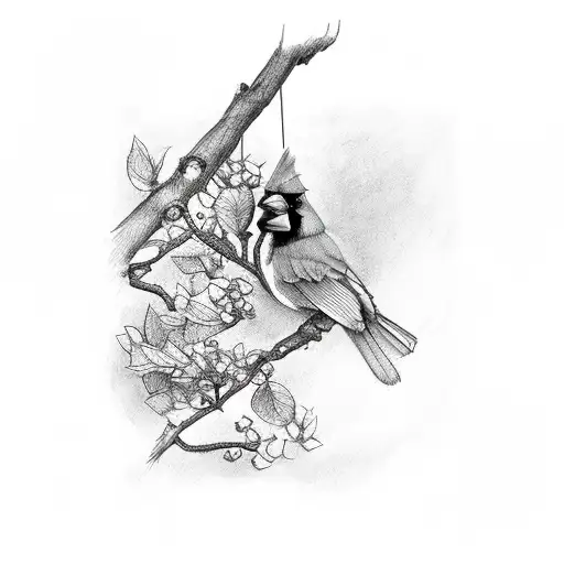 Cardinal Hanging Over A Fruit Tree