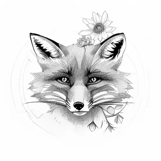 Fox In Circle With Immortelle Flowers