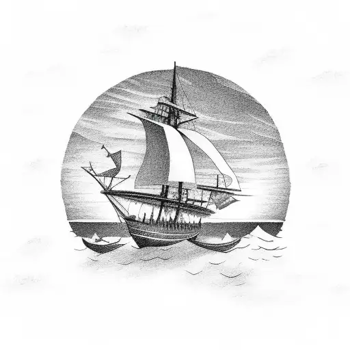 A Sailing Ship In The Caribbean With A Breathtaking Sunset