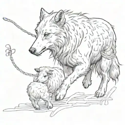 A Walking Wolf Carrying Sheep Wool On Its Back That Is Tied With Rope