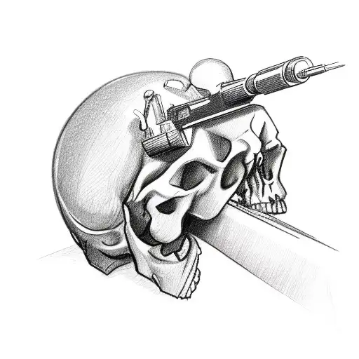 A Detailed Sketch Of A Sniper Aiming Through A Skull-shaped Scope