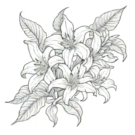 Three Lilies On A Vine With Leaves On The Collarbones