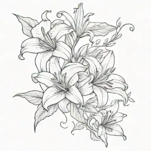 Three Lilies On A Vine With Leaves Stretched Long To The Collarbones