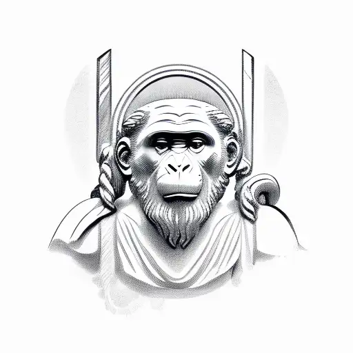 Greek Statue And Monkey