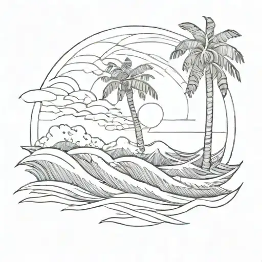 Ocean Waves With Palm Tree