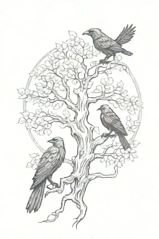 Two Ravens And The Yggdrasil Tree