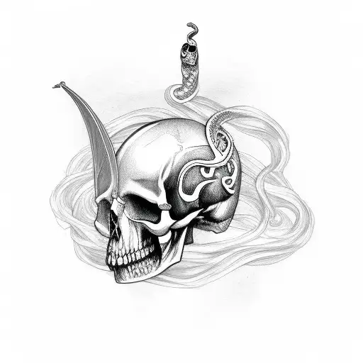 Dagger Wrapped With A Snake Piercing A Skull