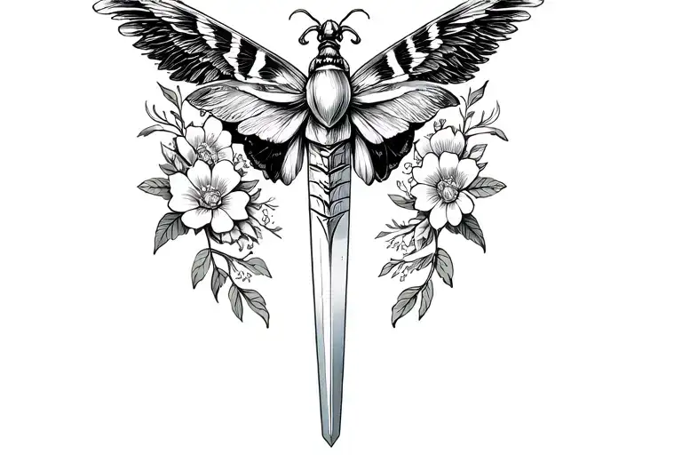 Detailed Wing Moth Dagger Surrounded By Flowers Intertwined