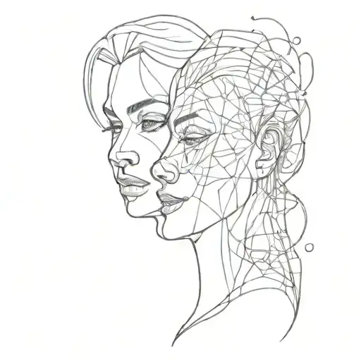 One Line Faces Merged Together