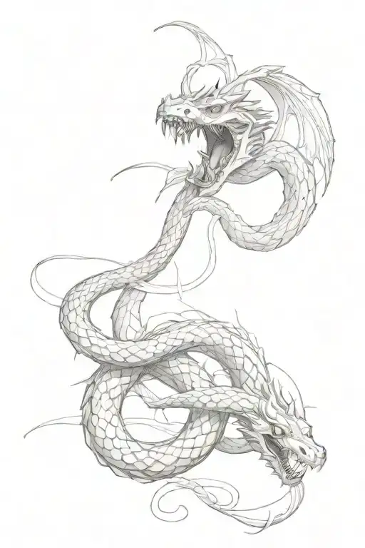Snake Fights With A Dragon Flying