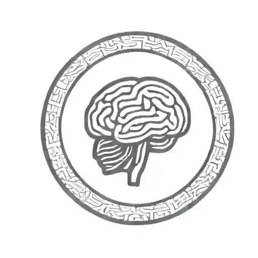 A Brain Inside A Simple Thick Black Line Circular Frame With Geometric Patterns Shooting From It