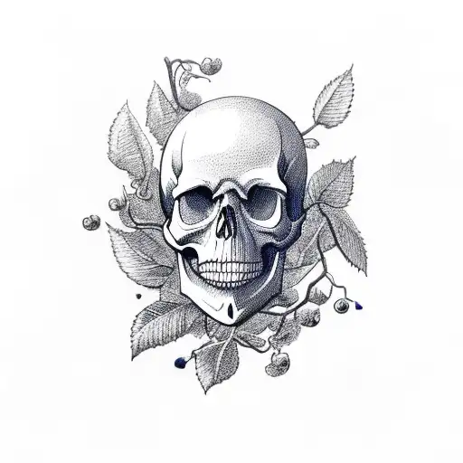 Skull With Blueberry Branch