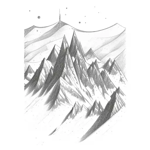 A Sketch-style Composition Of A Mountain Landscape With Musical Instruments As The Peaks