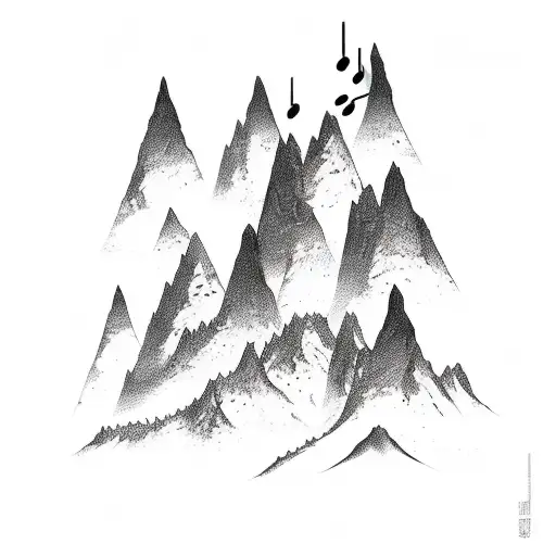 A Majestic Mountain Range With Musical Notes Flowing From Its Peaks