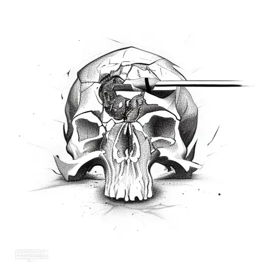 A Detailed Sketch Of A Giant's Skull Being Shattered By A Golden Hammer