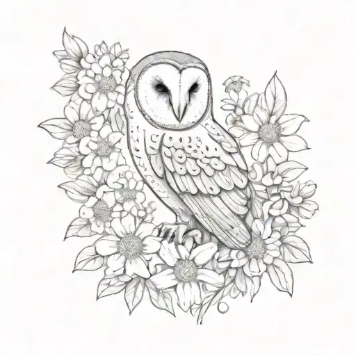 A Sketch Of A Barn Owl Surrounded By Daisies And Trinity Knots