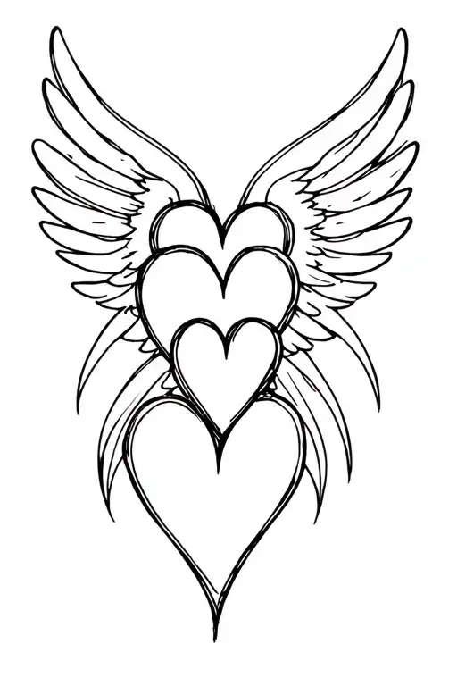Two Thin Line Hearts With Nothing Inside It Overlapping With Wings On The Sides