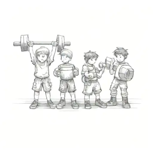A Group Of Children Holding Weights