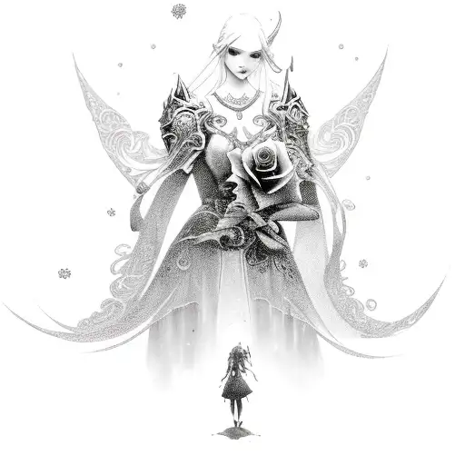 A Girl Holding A Rose While Surrounded By Mystical World Of Warcraft Creatures