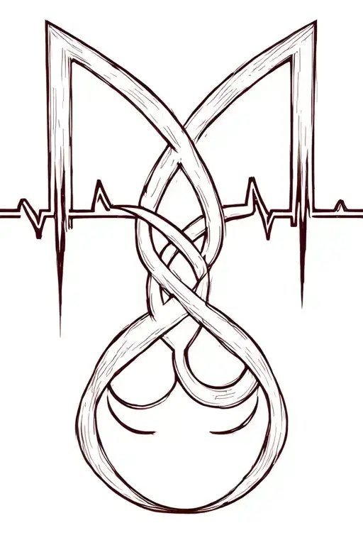 Heartbeat Line With A Nyansapo Symbol Intertwined