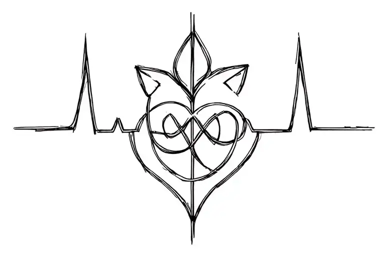 Heartbeat Line With A Nyansapo Symbol Intertwined