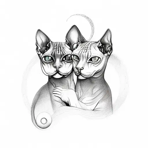 The Two Sphynx Cats Are Hugging Each Other In The Shape Of The Yin-yang Symbol