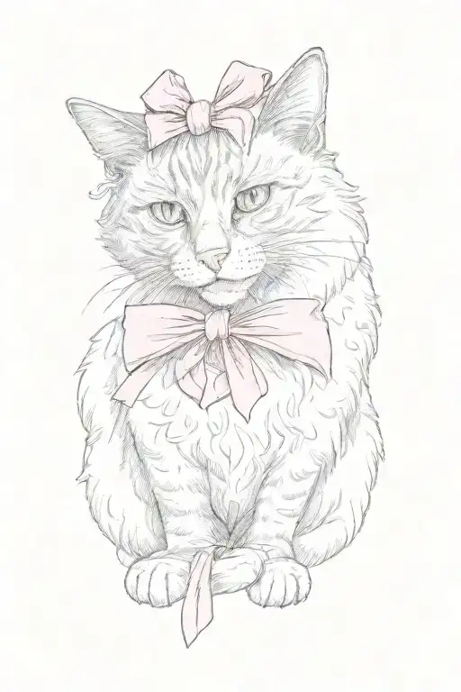A Grey Cat With A Pink Bow On Its Head