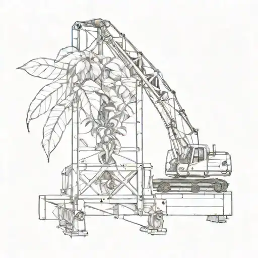 A Sketch Of A Coffee Plant Growing Out Of A Construction Crane
