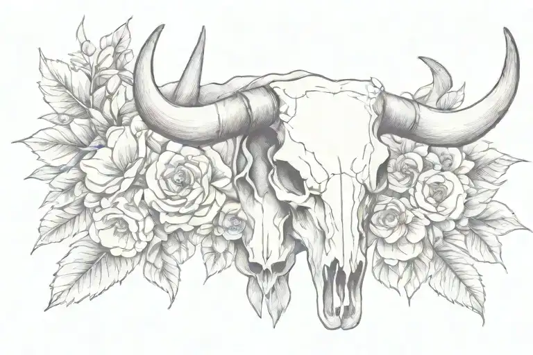 Flowers And Bull Skull Soft Shading