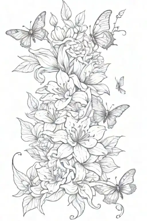 Lilly Flowers Roses Intertwined With Butterflies And Dragon Flies