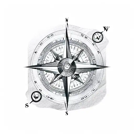 Compass With Mountains And Ocean