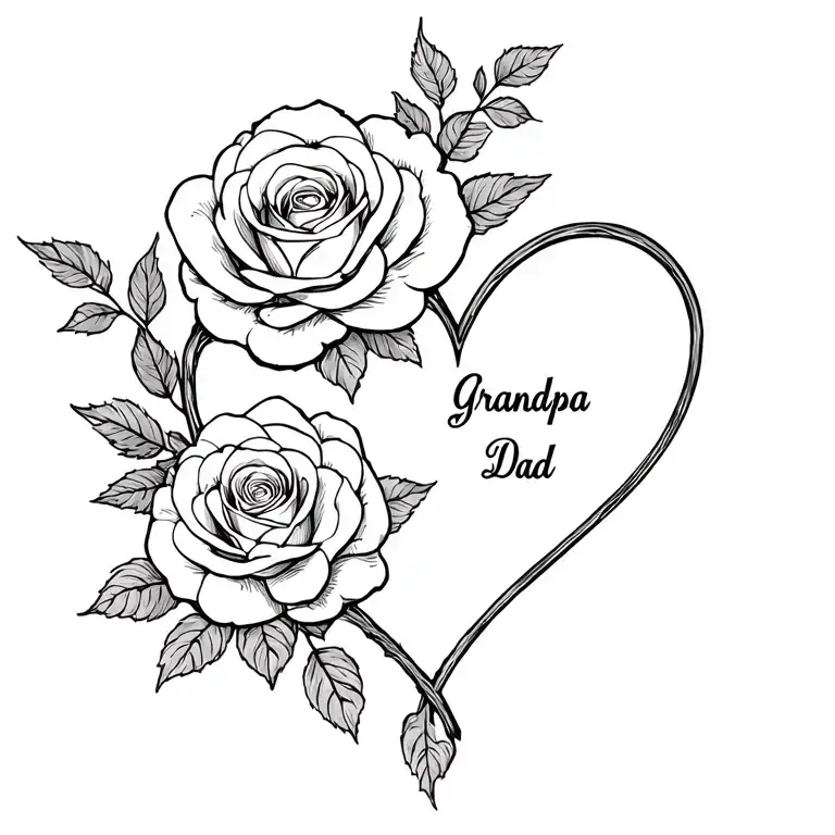 A Tattoo Designed In Memory Of My Grandpa And Dad With Their Names Roses And A Heart