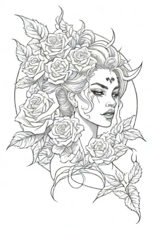 Woman Sexy Demon With Roses Wrapped
