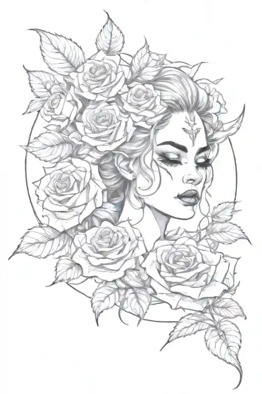 Woman Sexy Demon With Roses Wrapped Tightly