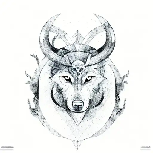 Taurus Symbol Within A Forest And Wolf