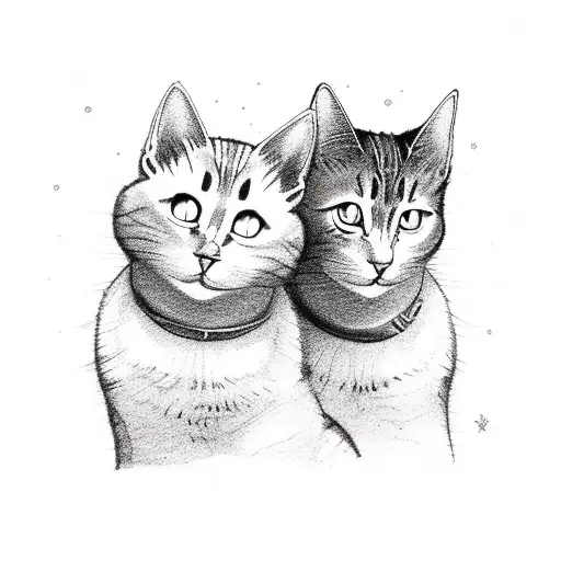 Two Cats Watching On The Moon