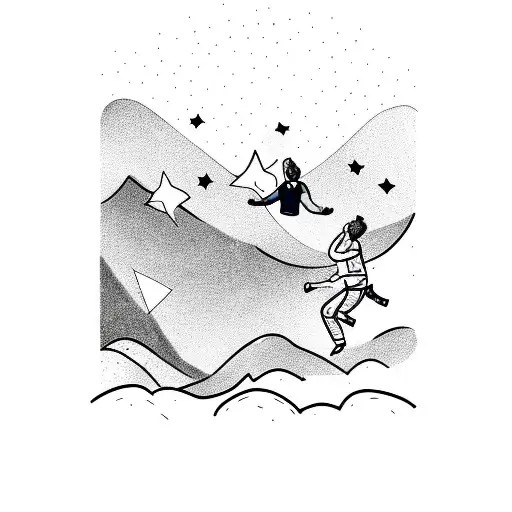 2 People Lying On A Trampoline Pointing At A Shooting Star With The Rocky Mountains In The Back