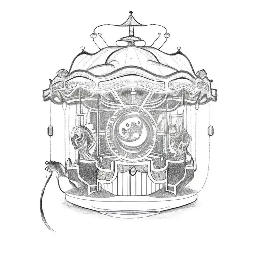 A Sketch-style Fair Scene With Carousel Horses Intertwined With The Zodiac Signs Cancer And Scorpio