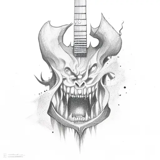 Screaming Demon Emerging From A Guitar