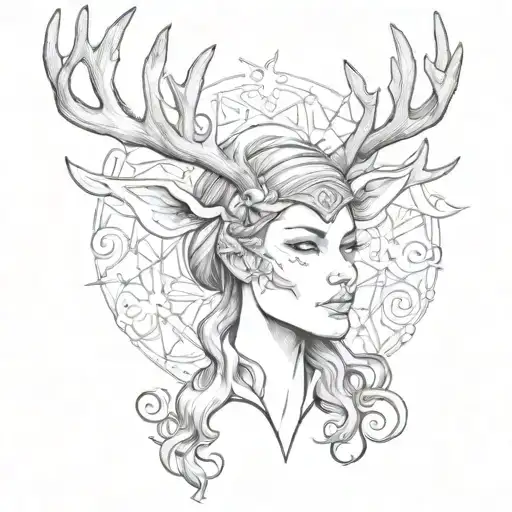 Woman With A Hat In Shape Of A Deer Head With Big Horns