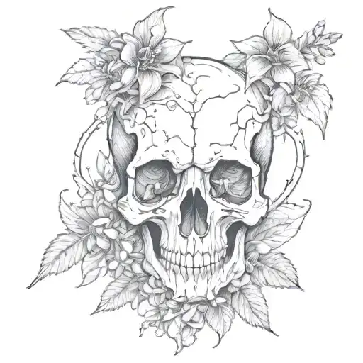 Bird Skull With Wolfsbane Flowers